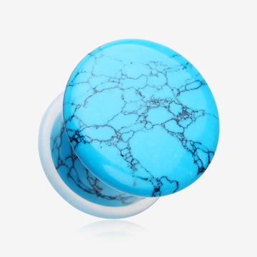 A Pair of Turquoise Convex Stone Single Flared Plug-Blue/Aqua